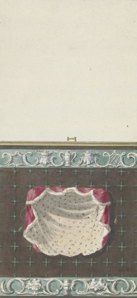 Ontwerp voor kamerversiering met verticaal twee panelen, de onderste met een hermelijnen mantel by Abraham Meertens Oil Painting