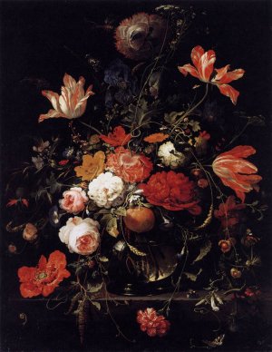 A Glass of Flowers and an Orange Twig