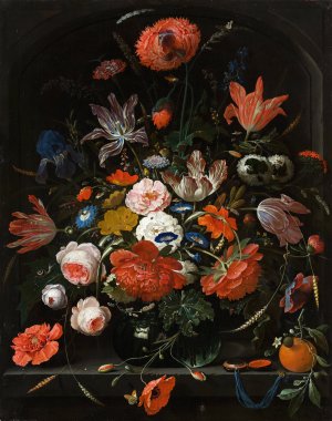 Flowers in a Glass Vase by Abraham Mignon Oil Painting