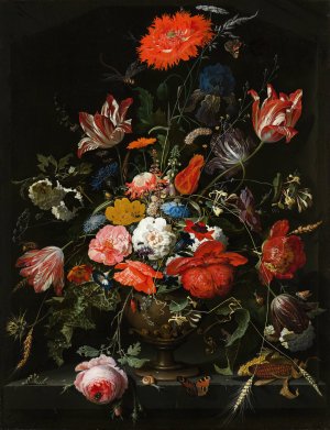 Flowers in a Metal Vase by Abraham Mignon Oil Painting
