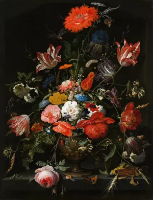 Flowers in a Metal Vase by Abraham Mignon Oil Painting