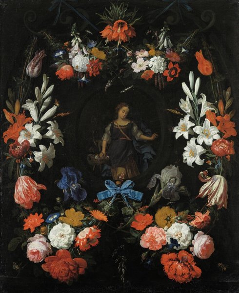Main Product Photo of Garland of Flowers  Painting by Abraham Mignon
