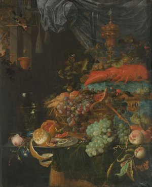 Still Life with Fruit and a Goldfinch by Abraham Mignon Oil Painting