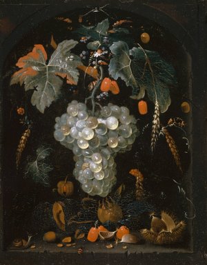 Still-Life With Grapes And Fruits In A Niche by Abraham Mignon Oil Painting