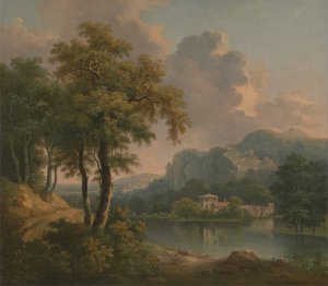 Wooded Hilly Landscape by Abraham Pether Oil Painting