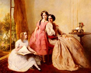 A Portrait Of Two Girls With Their Governess