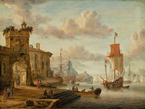 Harbour scene with ancient ruins by Abraham Storck Oil Painting