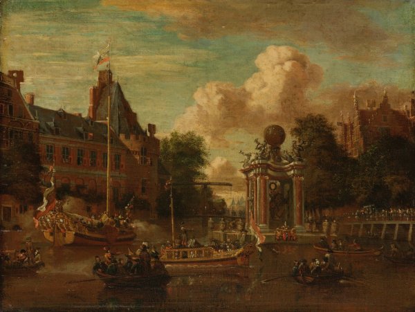 The Muscovite legation visiting Amsterdam, 29 August 1697  by Abraham Storck - Hand-Painted Oil Painting Reproduction