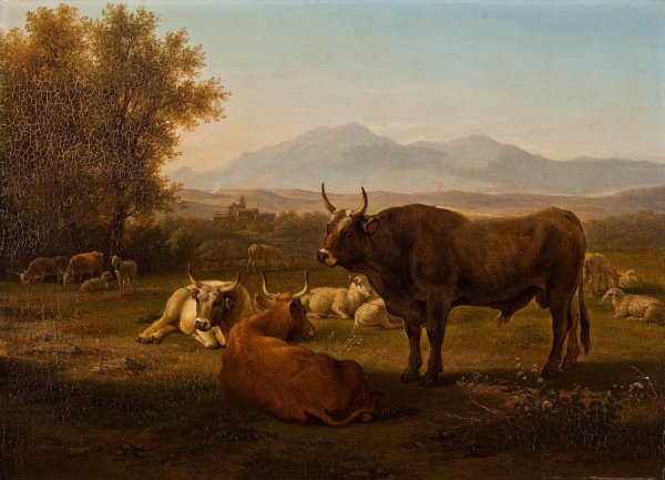 Main Product Photo of Landscape With Cattle Painting by Abraham Teerlink