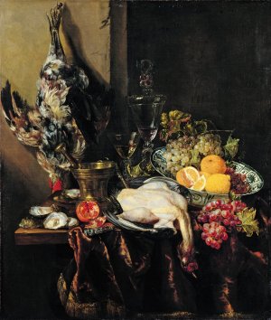 Still life with Fruit and Fowl by Abraham Van Beijeren Oil Painting