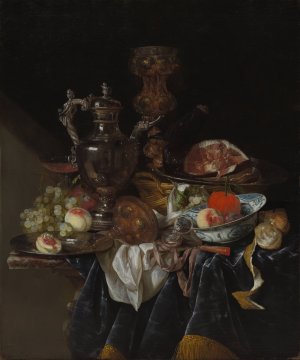 Silver Wine Jug, Ham, and Fruit by Abraham Van Beyeren Oil Painting