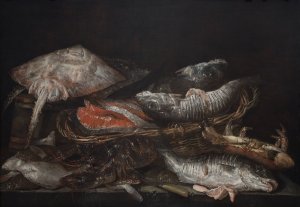 Still Life With Fish On A Stone Table by Abraham Van Beyeren Oil Painting