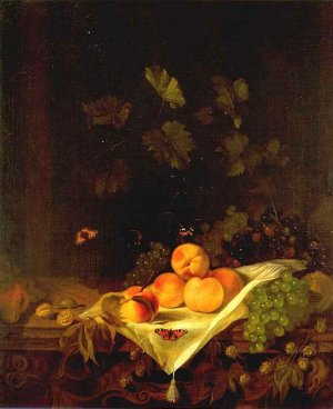 Still-Life with Peaches and Grapes by Abraham Van Calraet Oil Painting