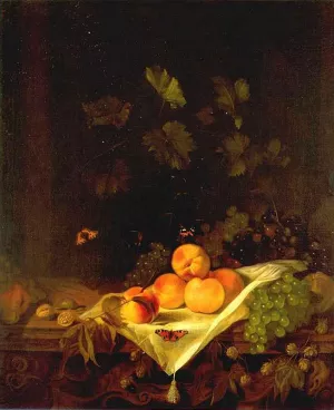 Still-Life with Peaches and Grapes by Abraham Van Calraet - Oil Painting Reproduction