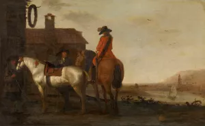 Stopping Place for Horsemen and Horses by Abraham Van Calraet Oil Painting
