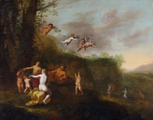 Bacchus and Nymphs in a Landscape by Abraham Van Cuylenborch Oil Painting