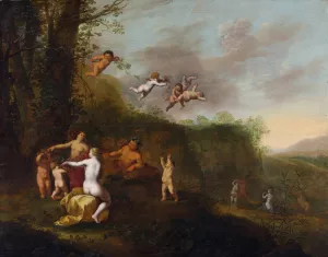 Bacchus and Nymphs in a Landscape by Abraham Van Cuylenborch Oil Painting