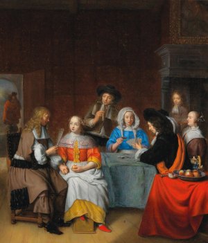 An Interior With An Elegant Company Playing Cards by Abraham Van Dijck Oil Painting