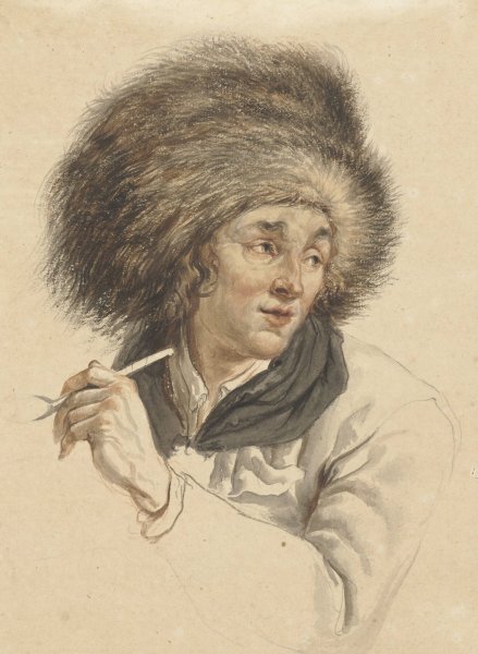 Main Product Photo of Man with Fur Hat and Pipe  Painting by Abraham Van Strij