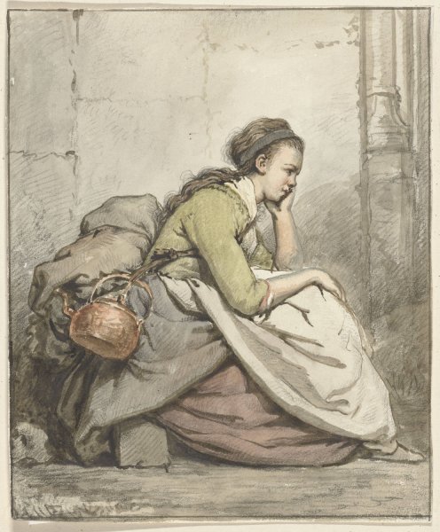 Main Product Photo of Zittende vrouw met een koperen ketel  Painting by Abraham Van Strij