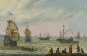 Coastal Landscape With Dutch Shipping In Choppy Seas by Abraham Willaerts Oil Painting