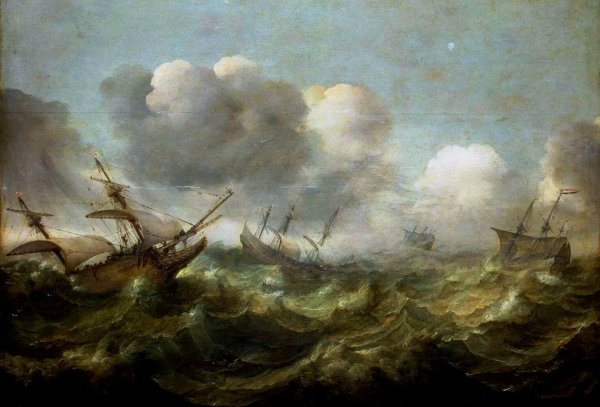 Main Product Photo of Stormy Sea Painting by Abraham Willaerts