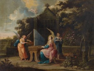 Saint Cecilia at the organetto in a garden by Abraham Willemsen Oil Painting