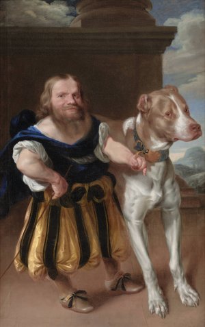 The Elector of Saxony's Italian Dwarf, Giachomo Favorchi with Princess Magdalene Sibylle's Dog, Raro by Abraham Wuchters Oil Painting