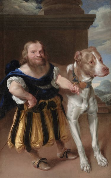 Main Product Photo of The Elector of Saxony's Italian Dwarf, Giachomo Favorchi with Princess Magdalene Sibylle's Dog, Raro  Painting by Abraham Wuchters