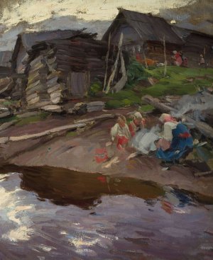 In the evening by Abram Efimovich Arkhipov Oil Painting