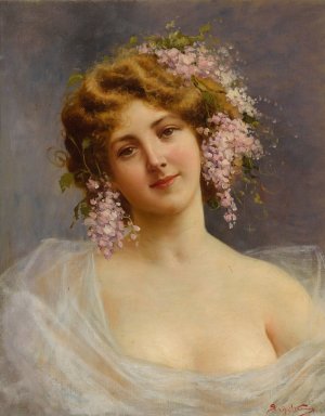 Girl With Lilacs by Achille Beltrame Oil Painting