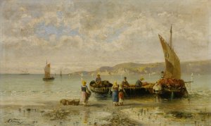 Il Ritorno Dei Pescatori by Achille Dovera Oil Painting