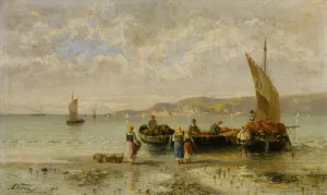 Il Ritorno Dei Pescatori by Achille Dovera Oil Painting