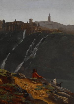 Goatherd Opposite the Falls of Tivoli by Achille-Etna Michallon Oil Painting