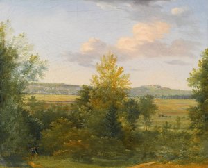 Pastoral landscape with two travellers by Achille-Etna Michallon Oil Painting