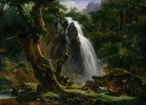 Waterfall at Mont-Dore by Achille-Etna Michallon Oil Painting