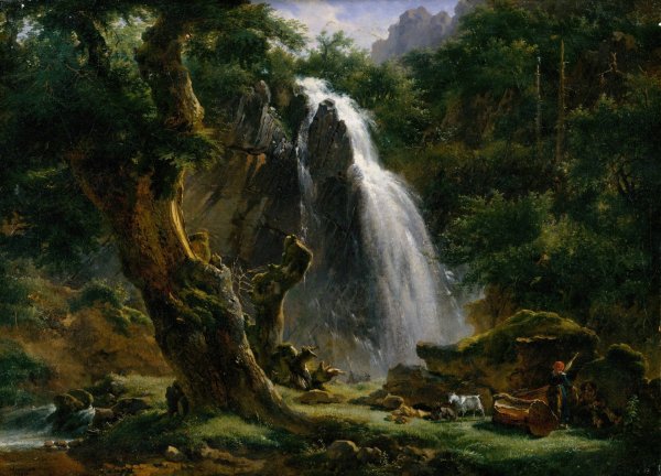 Waterfall at Mont-Dore  by Achille-Etna Michallon - Hand-Painted Oil Painting Reproduction