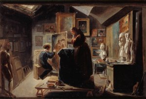 La pose du modele by Achille Deveria Oil Painting