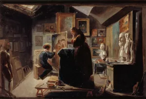 La pose du modele by Achille Deveria Oil Painting