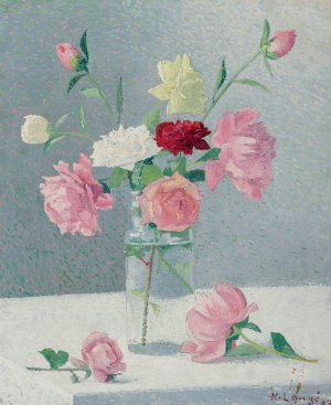 Vase de roses by Achille Lauge Oil Painting