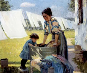 Wash Day - A Back Yard Reminiscence of Brooklyn by Ada Walter Shulz - Oil Painting Reproduction