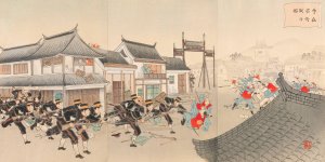 Battle in the Streets of Niuzhuang by Adachi Ginko Oil Painting