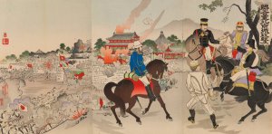 Fierce Attack on Beijing Fortress by the Allied Contingent by Adachi Ginko Oil Painting