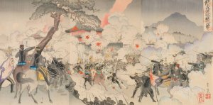 Our Army Attacking the Enemy Forces at Jiuliancheng by Adachi Ginko Oil Painting
