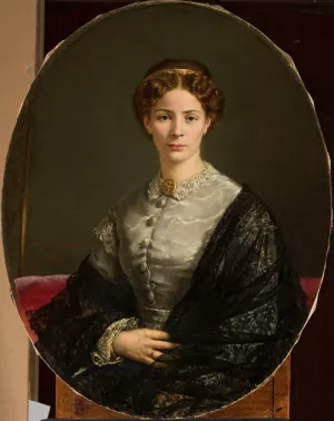 Portrait of a lady in a lacy scarf by Adalbert Begas Oil Painting