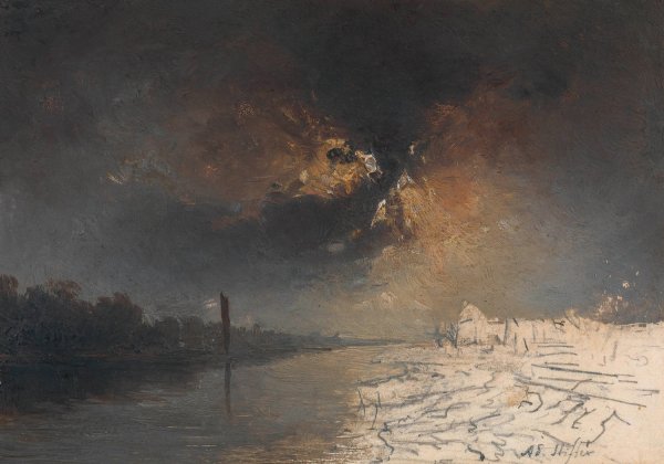 Mondlandschaft  by Adalbert Stifter - Hand-Painted Oil Painting Reproduction