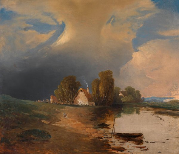 Partie aus den westungarischen Donauauen mit aufsteigendem Gewitter  by Adalbert Stifter - Hand-Painted Oil Painting Reproduction