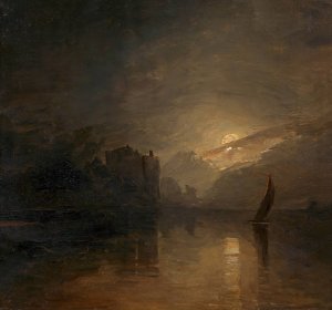 Seestuck bei Mondbeleuchtung by Adalbert Stifter Oil Painting