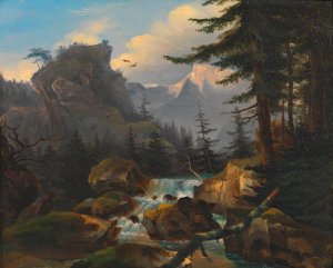 Wasserfall im Hochgebirge by Adalbert Stifter Oil Painting