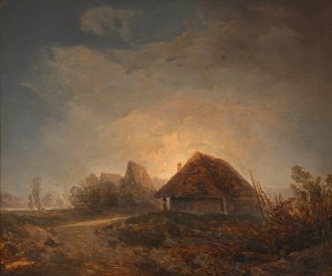 Westungarische Landschaft mit Hutten und aufgehendem Mond by Adalbert Stifter Oil Painting